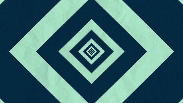 An abstract geometric pattern featuring an infinite tunnel of repeating light green squares on a dark blue background, creating an optical illusion.