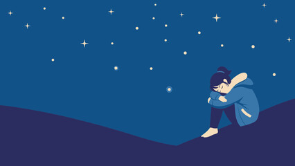 Fototapeta premium Solitude Underneath Celestial Canvas Night Sky Depression Conceptual Illustration