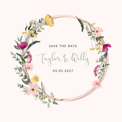 pink yellow wildflower watercolor beautiful wreath