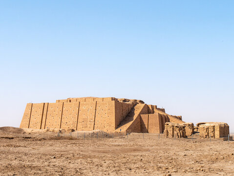 Ziggurat of Ur in Iraq on a clear afternoon - lateral shot