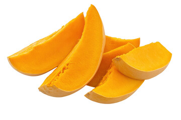 Fresh pumpkin slices arranged in a visually appealing composition isolated on transparent background