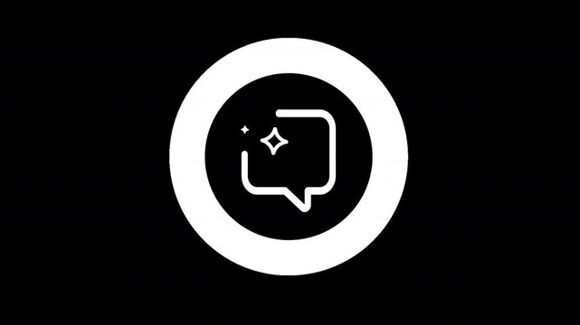 Minimal AI chat button animation with circular UI icon, animated chat bubble and sparkle elements. Clean monochrome style on transparent background for apps, interfaces, and messaging controls.