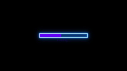 Abstract loading bar icon with looped glowing neon violet and blue color uploading animation. Neon downloading updating, Neon Standard horizontal loading bar.