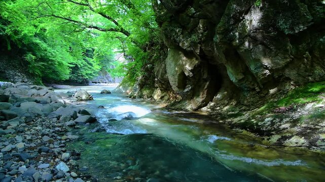 栃木県那須塩原市　塩原温泉に流れる鹿股川