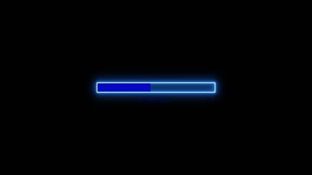 Abstract loading bar icon with looped glowing neon royal blue and blue color uploading animation. Neon downloading updating, Neon Standard horizontal loading bar.