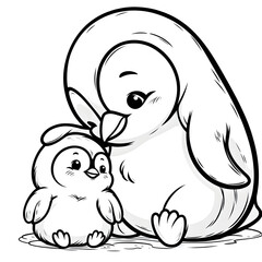Obraz premium Penguin Family Coloring Page Printable – Adorable Baby Penguin Art