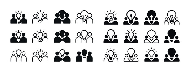 Group collaboration icon set highlighting innovation and teamwork