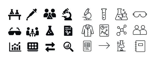Science icons set with laboratory equipment and research symbols