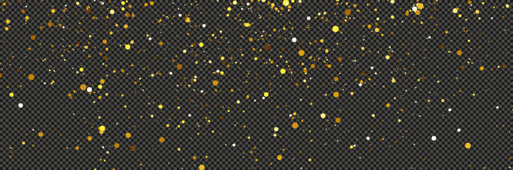 Gold glittering dust with stars on transparent backdrop