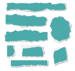 Set of ragged sheets of paper isolated on white. Blue paper elements for your design. Vector stock illustration