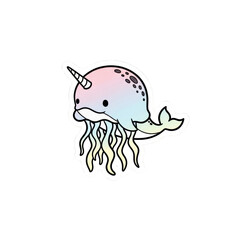 Obraz premium Cute narwhal jellyfish hybrid with rainbow gradient and tentacles png isolated transparent background