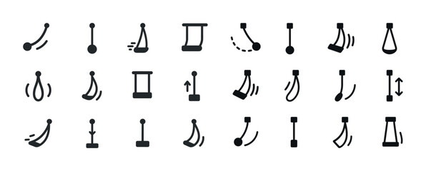 Set of simple black swing door icon illustrations in various designs