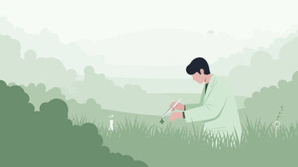 Scientist Examining Plant Growth in Nature's Laboratory for Ecological Balance