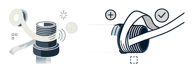 Proper application of teflon tape on metal pipe threads for leak prevention