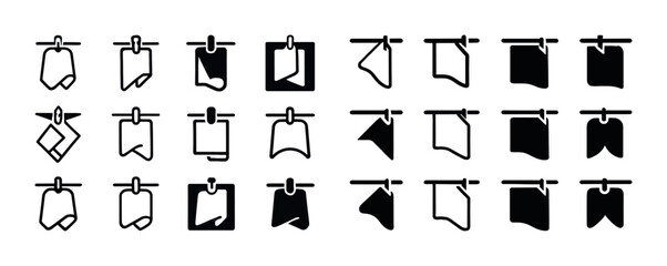 Set of 20 diverse towel icon designs hanging from rod in various styles