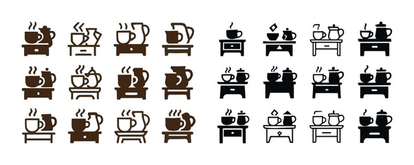 Coffee and tea pots: set of diverse kitchen and beverage icons