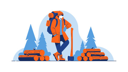 Fototapeta premium Resting Lumberjack After Working In The Woods Camping And Outdoor Adventure Lifestyle