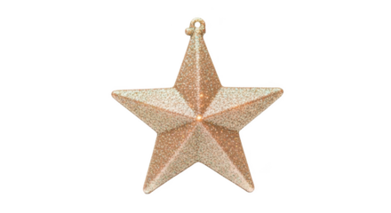 Glittery gold five pointed star ornament with loop for hanging png isolated transparent background sparkle