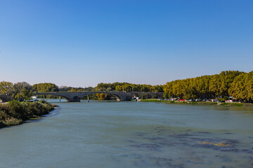 The Edouard Daladier bridge over the Rh&ocirc;ne river, city of Avignon, department of Vaucluse, France
