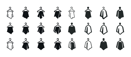Set of hanger and shirt icons in black and white