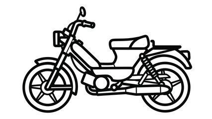 Fototapeta premium Simple black and white outline drawing of a classic moped motorcycle