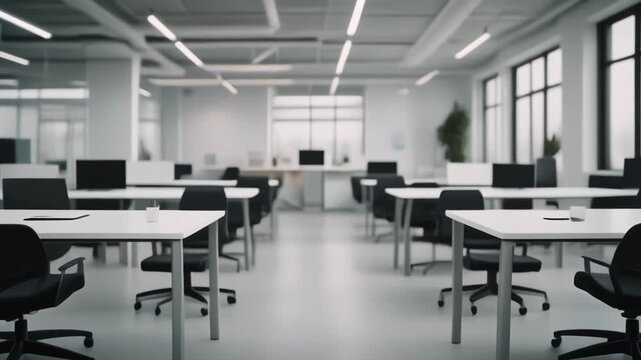 Modern Office Space with Desks and Chairs.