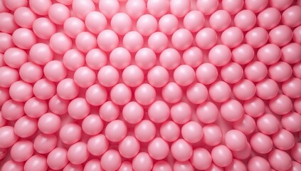 Large Number of Pink Balls Arranged in a Uniform Pattern on a Flat Surface in Bright Lighting