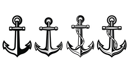 Four vintage nautical anchors in black and white a marine themed illustration © Dlstudio11