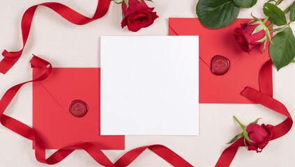 Red Envelopes, Ribbons, and Roses on a Table Ready for Special Event or Celebration
