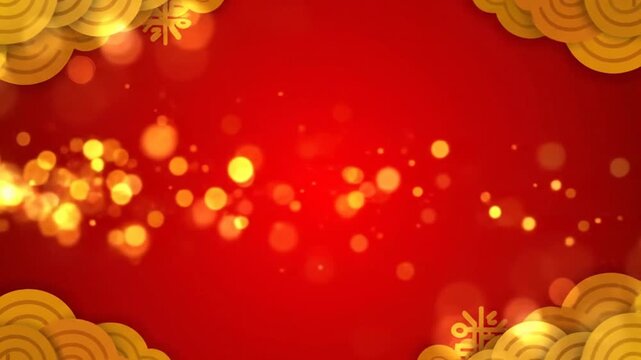 Golden clouds and lights on a vibrant red background