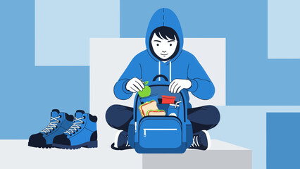 Fototapeta premium Preparing For An Outdoor Adventure With Backpack And Hiking Boots Illustration