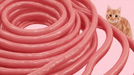 Charming cat sitting gracefully on a soft pink background exuding elegance and playfulness in design