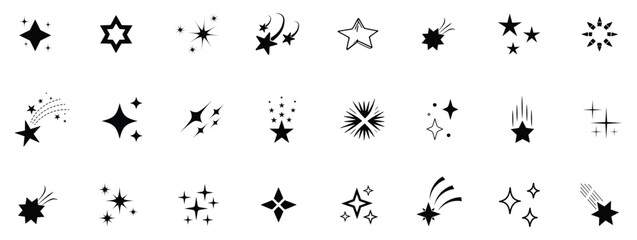 Obraz premium Sparkle vector icons set. Shine symbol illustration. star sign collection. Shine sparkle icon. Vector blink star for logo, sparkle clipar