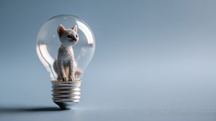 Cat playfully nestled inside a light bulb in a whimsical and creative display demonstrating its adventurous and fun spirit