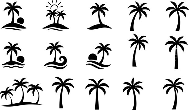 Set of palm trees logo icon sheet