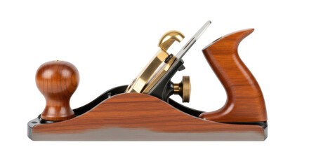 Wooden Hand Plane with Brass Accents on Black Background tool woodworking