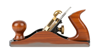 Wooden Hand Plane with Brass Accents on Black Background tool woodworking