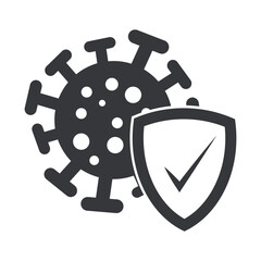 Isolated pictogram of shield protecting against viruses and bacteria, symbolizing health, safety, hygiene, disease prevention, immunity, and medical awareness.
