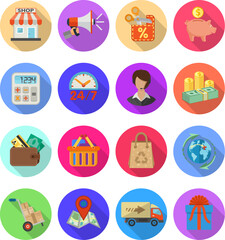 Internet Shopping and Delivery Flat Icon Set