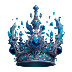 Naklejka premium Intricate ornate crown adorned with blue jewels and floating sapphire elements on transparent background. Decorative design for fantasy art or royal emblem.