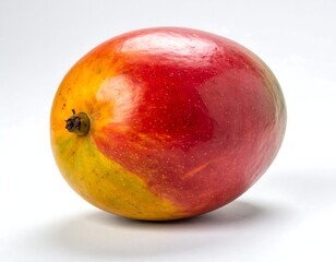 Obraz premium A ripe mango with red and yellow hues on a white background
