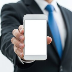Businessman Holding Blank Smartphone Screen.