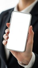 Businessman Holding Blank White Smartphone.