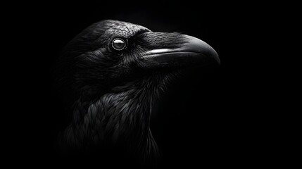 Obraz premium Mysterious Close-up Portrait of a Black Crow Against Dark Background