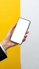 Hand holding smartphone with blank Page.