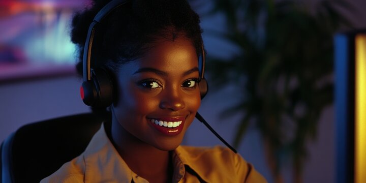 Smiling female game developer at work