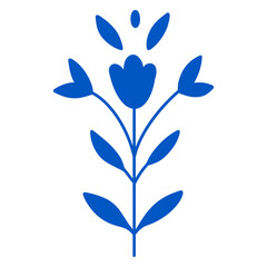 Hand drawn floral flower pattern element vintage Italian Greek or Mediterranean style vacation vector illustration in blue color