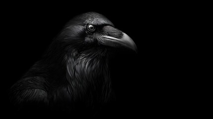 Obraz premium Mysterious Close-up Portrait of a Black Crow Against Dark Background