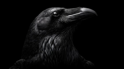 Obraz premium Mysterious Close-up Portrait of a Black Crow Against Dark Background