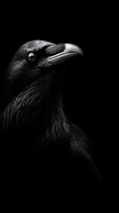 Obraz premium Mysterious Close-up Portrait of a Black Crow Against Dark Background